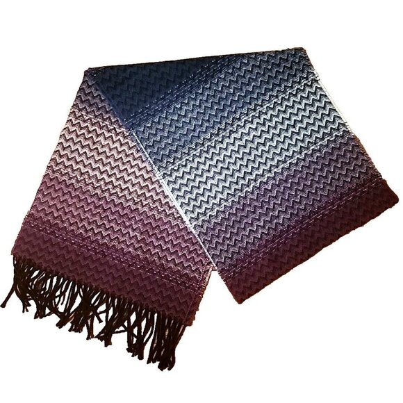 Super Soft Chevron Purple and Blue Scarf Black Fringe Herringbone 64x12 - Picture 1 of 4